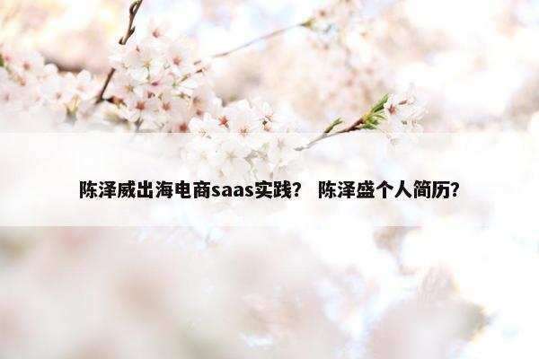 陈泽威出海电商saas实践？ 陈泽盛个人简历？