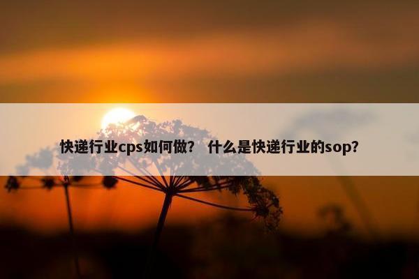 快递行业cps如何做？ 什么是快递行业的sop？