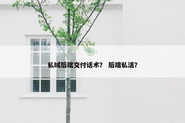 私域后端交付话术？ 后端私活？