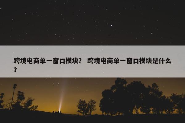 跨境电商单一窗口模块？ 跨境电商单一窗口模块是什么？