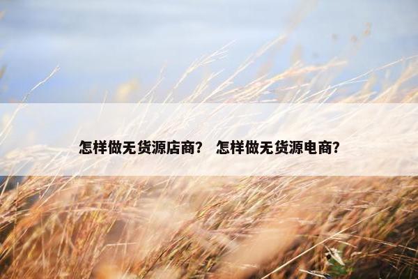 怎样做无货源店商? 怎样做无货源电商?