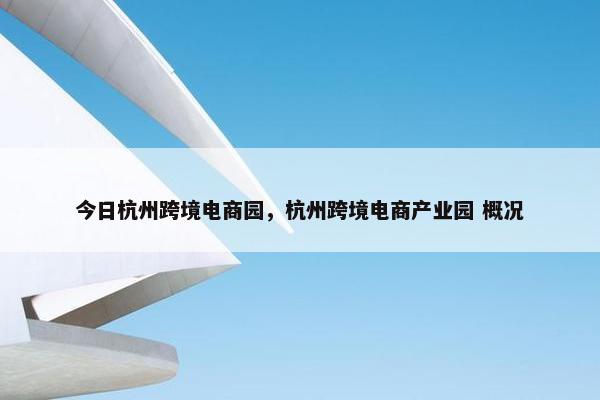 今日杭州跨境电商园,杭州跨境电商产业园 概况