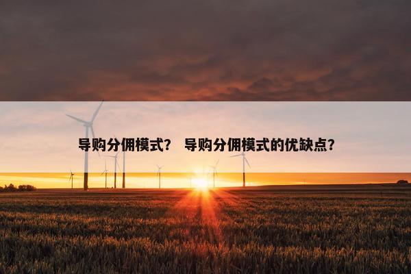 导购分佣模式？ 导购分佣模式的优缺点？