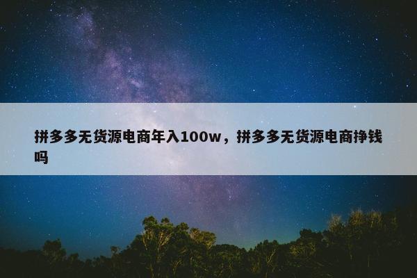 拼多多无货源电商年入100w,拼多多无货源电商挣钱吗