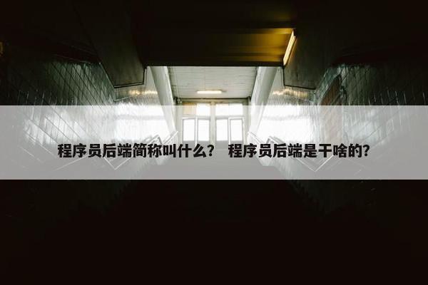 程序员后端简称叫什么？ 程序员后端是干啥的？